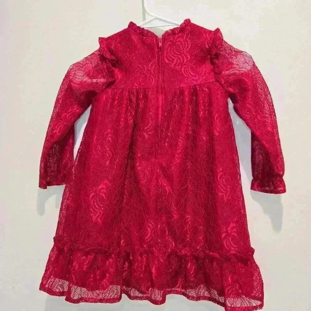 Wonder Nation Toddler Girls Red Lace Holiday Dress Ruffled Hem Size 4T